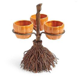 Bowls 3/4/6 Cell Creative Halloween Snack Bowl Rack-Resin Iron Tray Stand - Durable Pumpkin Rack- Party Decor