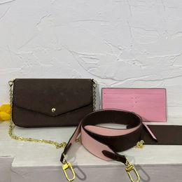 Ladies Clutch Messenger Bag Felicie Pochette Shoulder Handbag Designer Floral Wallet 3 in 1 Flap Tall Gold Chain