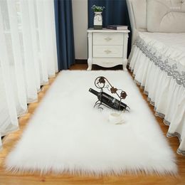 Carpets 1PC Soft Plush Carpet For Bedroom Solid Colour Imitation Wool Pad Long Hair Bedside Floor Mat Sofa Cushion White Rugs Tapis Salon