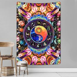 Tapestries Trippy Zodiac Tapestry Sun And Moon Hippie 12 Constellation Mystic Astrology Yin Yang Wall Hanging