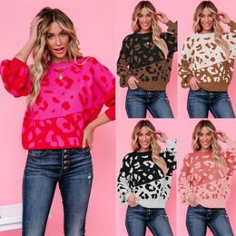 Women's Sweaters Women Sweater Pullover Winter Print Patchwork Long Sleeve Female Casual Tops Leopard Knitted Ladies Clothing Street Wear