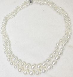 Chains 2 Strands Necklace 6-12mm White Round Shell Pearl Natural SOUTH SEA Woman Jewelry 45cm 18'' 35cm