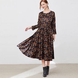 Casual Dresses Autumn Winter Womens Little French Vintage Dress Fashion Collect Waist Show Thin Round Neck Long Sleeve A-line Elegant