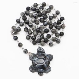 Chains Natural Stone Black Glitter Sculpture Tortoise Necklaces Pendants Sweater Chain Fashion Jewelry Making Accessories Wholesale 1PC