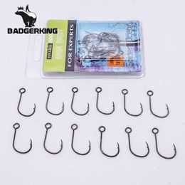 Fishing Hooks 2/0 1/0 1 2 3 4 Big Eye single hook Inline FishHooks 12pcs/pack For Live Bait And Hardbait Single Fishing Hooks P230317