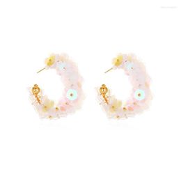 Hoop Earrings Trend Fashion C-shaped Geometric Multi-layer Petal Women's Simple Korean Style Charms Flower Earring Aesthetic Jewelery