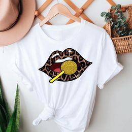 Women's T Shirts Women Lady Print Female Tee T-Shirt Leopard Sexy Lip Printing Clothing Short Sleeve Tshirts Clothes Graphic Top