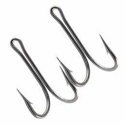 Fishing Hooks 10pcs 7982 Stainless Steel Double Fishing Hooks Sea Fishing Accessories Big Sharp Double Bait Fishhooks Size 6/0 7/0 8/0 10/0 P230317