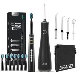 Other Oral Hygiene Seago Water Flosser Teeth Cleaner with 5 Nozzles Portable Dental Water Jet Sonic Electric Toothbrush Brush with 8pc Heads 230317