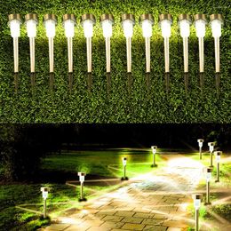 10Pcs Outdoor Lighting LED Ground Garden Decorative Small Tube Solar Lights Stainless Steel Lawn Stake Lamps