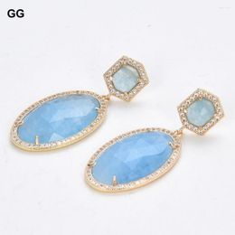Dangle Earrings GuaiGuai Jewellery Natural Clear Blue Jades Oval Gems Stone Cz Paved Stud Cute For Women
