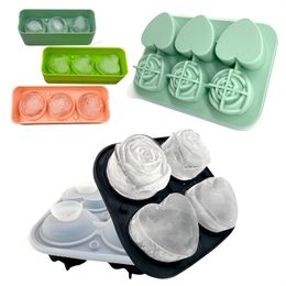 3D Rose Ice Moulds Bar Tools 3 Cavity Food Grade Silicone Cute Flower Diamond Round Ice Cube Mould for Cocktails Juice Whiskey Bourbon Freezer