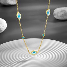 Gold Plated Blue Evil Eye Pendant Necklace Cute Women Stainless Steel Jewellery