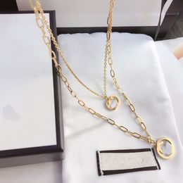 Luxury Designer Letter Pendant Necklaces Choker Chain Double Layer 18K Gold Plated High Quality Sweater Necklace for Women Wedding Party Jewellery Accessories