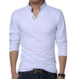 Men's Polos Big Size S-5XL Mens Fashion Boutique Cotton Leisure Stand Collar Long Sleeve POLO Shirts Male Pure Colour V-neck POLO Shirts 230317