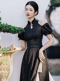 Ethnic Clothing Chinese Style Qipao Dress Retro Ao Dai Cheongsam Women Hollow Out Design Mandarin Collar Oriental Vintage P1