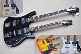 Factory Custom Double Neck Black Electric Guitar With 4 and 6 Strings Chrome Hardware Rosewood Fretboard Offer Customized