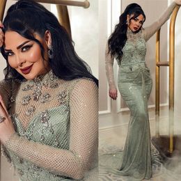 EBI Arabic Sage Aso Mermaid Prom Dresses Crystals Luxurious Evening Formal Party Second Reception Birthday Engagement Gowns Dress ZJ