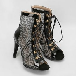 Sandals 2023 New Sexy Dancing Shoes Women Fashion Leopard Open Toe Summer Sandals Comfort High Heels Black Dance Sandals Womans Size 47