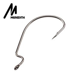 Fishing Hooks MEREDITH 50pcs Fishing Hook Carbon Steel Wide Crank Offset Fishhook For Soft Worm Lure 5/0#-8# Bass Barbed Carp Fishing Hooks P230317