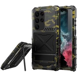 Luxury Camouflage Aluminium Alloy Vogue Phone Case for iPhone 15 Plus 14 Pro Max Samsung Galaxy S23 Ultra Outdoor Sports Full Protective Rugged Metal Bracket Shell