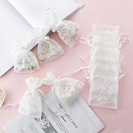 Gift Wrap 6/12/24pcs 10x14cm White Flower Organza Bags Jewellery Rope High-end Creative Packing Wedding