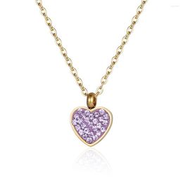 Chains Stainless Steel Purple Stone Heart Fashion Delicate Women Pendant Necklace Jewelry Gift