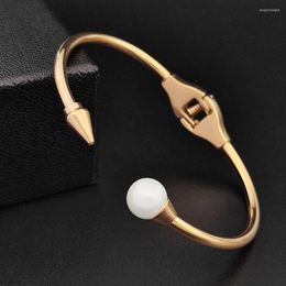 Bangle Stainless Steel Fashion Open Pearl Bracelet Is A Women's Exquisite Rose Gold Personality Punk Style Jewelry Men And Gir