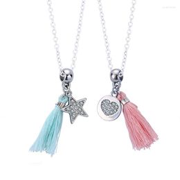 Chains Lovecryst 2Pcs/set Rhinestone Alloy Heart Five-pointed Star Tassel Friend Necklace BFF Friendship Jewellery Gifts For Kids
