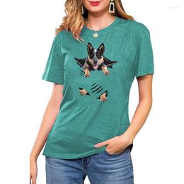 Women's T Shirts Women Summer Animal 3D Printed Funny Casual Loose Short Sleeve O-Neck Cute Dog Pattern Pullover Tops Ladies Clothing