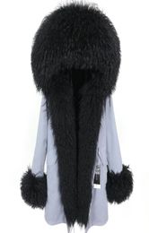 Warm coats maomaokong brand Black Mongolia sheep fur trim Placket black rabbit fur liner grey long parka cuff fur8234711