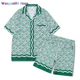 wangcai01 Men's Tracksuits Hawaii Printing Men Set Casual Tracksuits Fashion Brand Shirt Loose Shorts Suit Men Summer Digital Print Mens Summer Shirts Suit 0318H23