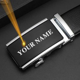 Belts CEXIKA Men Automatic Buckle Belt Custom Engraved Name Genuine Leather Waist Belts for Jeans Father's Day Personalized Gift W0317