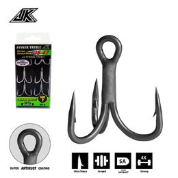 Fishing Hooks JK JS-47 Boat Fishing Super Antirust Triple Hook Grey Colour 4X Strong Triple Fishing Hooks High Quality Fishhook #8~5/0 Tee Hook P230317