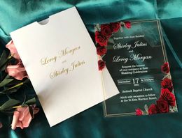 Greeting Cards Custom Wedding Acrylic Invitation Red Rose Peony 10pcs Acrylic Invitation Acrylic Baby Show Invitations Quinceanera Invitation 230317