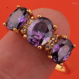 Wedding Rings Purple Gems White Zircon Gold Filled Party Jewellery Ring US# Size 6 / 7 8 9 S1896