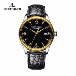 Wristwatches Reef Tiger/RT Watches Business Genuine Alligator Leather Mens Automatic Date Watch RGA823