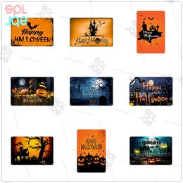 Halloween Tin Plate Vintage Wall Decor Pumpkin Lamp Decorative Plate Wall Stickers Metal Plaque Metal Tin Plate Home Decor 30X20cm W03