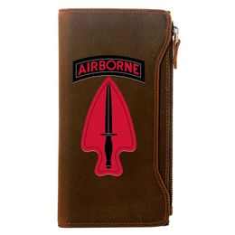 Wallets Special Forces Airborne Printing Genuine Leather Wallet Men Long Purse With Phone Bag Zipper Card Holder Clutch