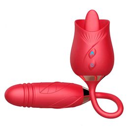 Sex toy Massager Rose Shape Telescopic Sucking Vibrators Dildos Strong Shock Licking Anal Thrusting Teasing Double Heads Female Toys