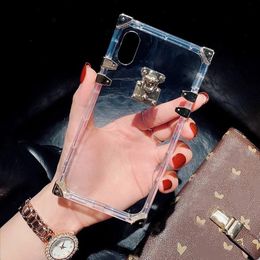 Clear Square Trunk Cell Phone Cases for iPhone 14 13 12 Mini 11 Pro Max XR XS 6 7 8 Plus SE2 Designer Luxury Transparent Crystal Mobile Bumper Back Covers Shells Fundas 11