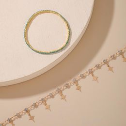 Link Bracelets Chain Fashion Gold Tassel Geometric Star Multi-Layer For Women Summer Clear Blue Crystal Stone Simplicity Bangle JewelryLink