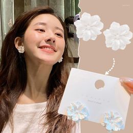 Stud Earrings Korea Hyperbole White Flower For Women 2023 Cute Sweet Acrylic Big Floral Earring Trendy Jewellery Accessories