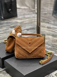 Fashion Women's Bag Flap Bag Bucket Bag Crossbody Bag Shoulder Bag Handbag Street Photography Gods Rivet Frosted Brown 24*17*6CM