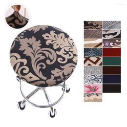 Chair Covers Round Cover Bar Stool Elastic Seat Protector Solid Colour Floral Printed For Home Leisure Fashion 1/2/4/6 Pcs