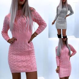 Casual Dresses SKMY Autumn And Winter For Women 2023 Solid Colour Sexy Round Neck Elegant High Waist Bodycon Sweater Dress Party Wear