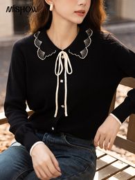 Women's Knits Tees MISHOW Sweater Cardigans for Women Autumn Winter Soft Lace Up Peter Pan Collar Sweet Female High Strecth Tops MXB38Z0933 230317