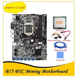 Motherboards AU42 -B75 BTC Mining Motherboard With CPU 4PIN To SATA Cable LGA1155 12 PCIE USB DDR3 B75 ETH