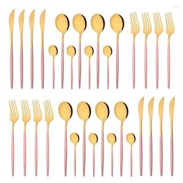 Dinnerware Sets Pink Gold 32Pcs Cutlery Set Stainless Steel Dinner Tableware Knives Fork Coffee Spoon Kitchen Flatware Silverware