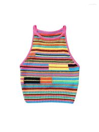 Women's Tanks Women 2023 Summer Temperament Contrasting Color Tight Knitted Suspenders Casual Chic Striped Short Top Vest